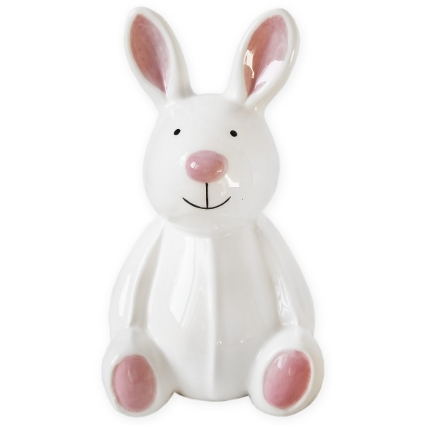 Zajíc pokladnička keramika 17,7cm bílá